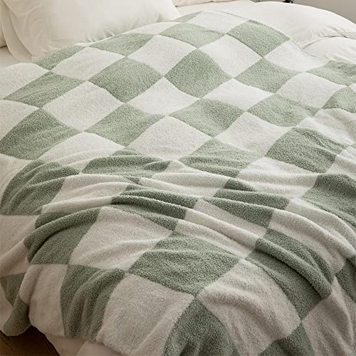 Ultra Soft Classic Checkerboard Chessboard Knitted Throw Blankets Lattice Fluffy Microfiber Lightweight Warm Cozy Bed Blankets Decor For Couch Sofa Bed (Sage Green, 51"X63") #TOP5