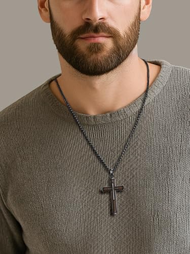 NORBU Wooden Cross Necklace for Men, Mens Cross Necklaces Natural Wood Cross Pendant, Christian Jewelry Religious Gifts for Him Easter Birthday Christmas4