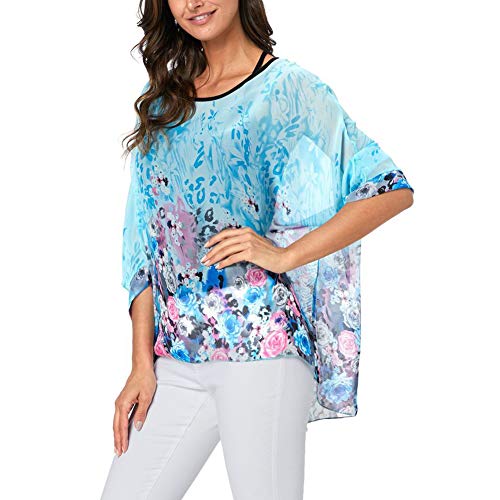 Image of Ckikiou Plus Size Batwing Flowy Semi Sheer Chiffon Blouse Tunic for Women Summer Floral Print Boho Beach Cover ups