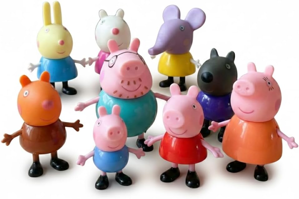 Peppa Pig Figure Set, 9 Pcs Toy Playset with Peppa, George, Mummy & Daddy Pig - Poseable Family & Friends Action Figures for Kids