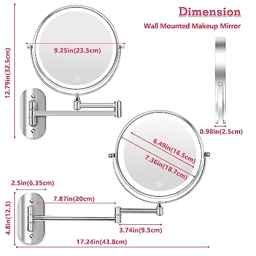 Kirkcaldy Wall Mounted Lighted Makeup Vanity Mirror, 1X/10X Magnifying Mirror With 3 Color Lights, 8 Inch Double Sided Rechargeable Led Cosmetic Mirror For Bathroom, 360° Extended Arm Shaving Mirror #TOP5
