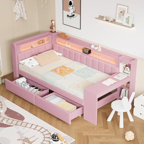 Merax Kinderbett 90x200 cm Einzelbett mit gepolstertem Kopfteil...