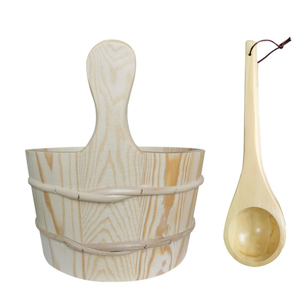 Pesfehhy Sauna Bucket Wooden Sauna Bucket And Spoon Handmade Sauna And Spa Accessories Wooden Sauna Bucket