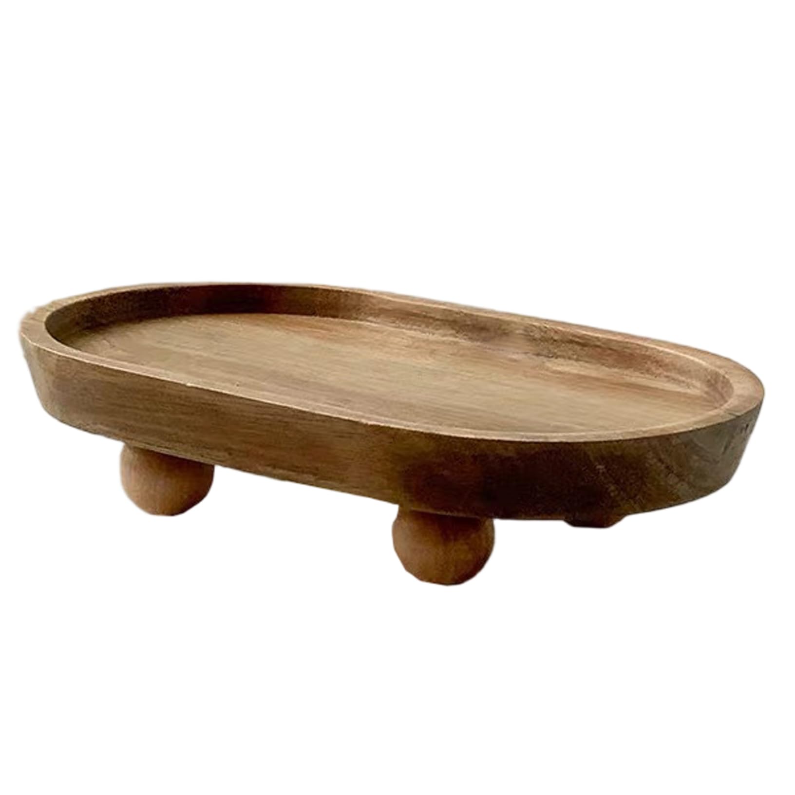 Wedhapy Bathroom Tray Wooden Tray, 8x5x2 Inch Oval-Shaped Decorative with Riser Feet for Serving, Vanity, Perfume, Entryway, Living Room, Bathroom