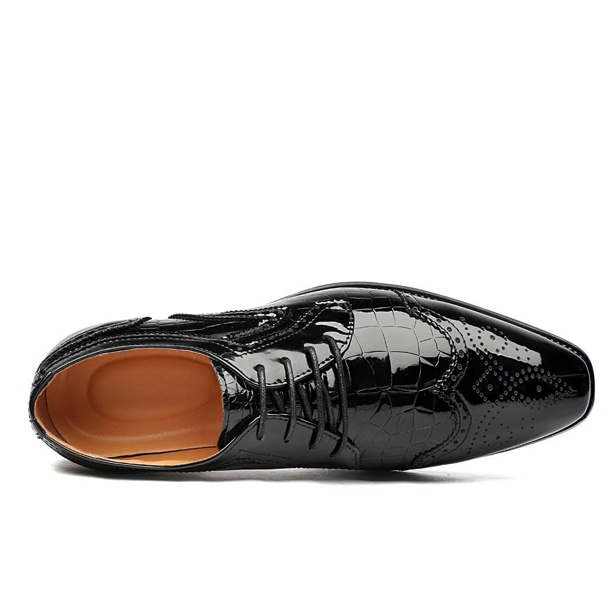 Oxford Dress Shoes for Men Lace Up Square Toe PU Leather Brogue Embossed Wingtips Derby Shoes Anti-Slip Rubber Sole Block Heel Low Top Classic3