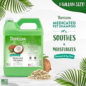 TropiClean Medicated Dog Shampoo for Allergies and Itching | Tea Tree & Oatmeal Dog Shampoo for Sensitive Skin | Natural Pet Shampoo Derived from Natural Ingredients | Made in the USA | 1 gallon TropiClean Medicated Dog Shampoo for Allergies and Itching | Tea Tree & Oatmeal Dog Shampoo for Sensitive Skin | Natural Pet Shampoo Derived from Natural Ingredients | Made in the USA | 1 gallon