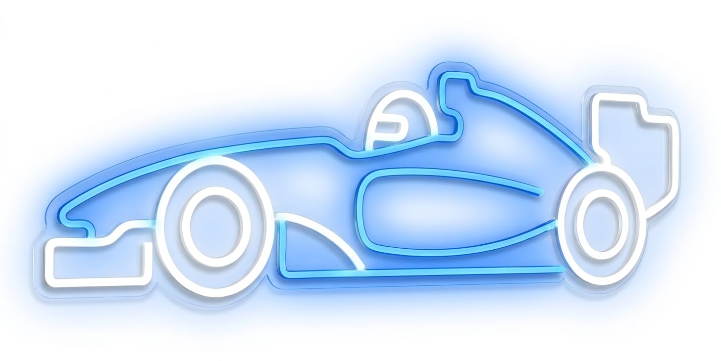 Letrero Coche deportivo carrera azul Cartel Luminoso LED Escaparate, Decoración de Pared en Metacrilato, Luz Brillante, aproximadamente 51x21cm alimentación 12v
