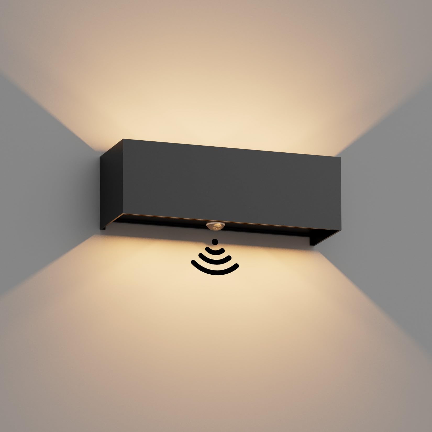 Coinmit Lampada da parete da esterno con sensore di movimento, 3000 K, IP65, impermeabile, fascio di luce regolabile, adatta per interni ed esterni, terrazza, balcone e molto altro ancora. Nero