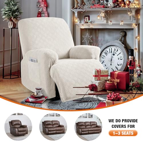 Image of VANSOFY Recliner Chair Cover, 3-Pieces Stretch Lazy Boy Recliner Covers for Recliner Chair Soft Reclining Chair Slipcover Furniture Protector for Dogs Cats(Off White)