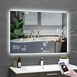 BYECOLD Smart Bathroom Mirror with Bluetooth Wi-Fi Enabled Weather Display, 32”X 24” Fog Free, LED L