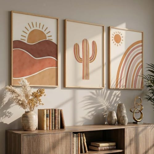 Image of kotart Boho Art Home Decoration Paintings With Frame For Living Room Bed Room Hotel Wall Decor Digital Reprint Set of 3 (10X13 inch)