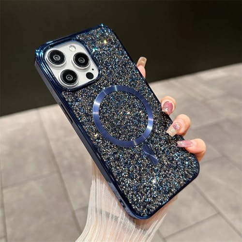 Coque iPhone 13 Pro magnétique bleu antichoc diamant sans fil