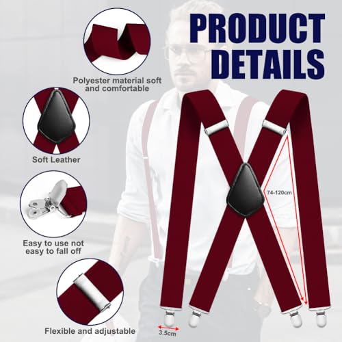 Image of Aomig Men's Adjustable Wide Braces, Extra Wide X Braces for Men, Braces for Men with Very Strong 4 Clips - 3.5 cm
