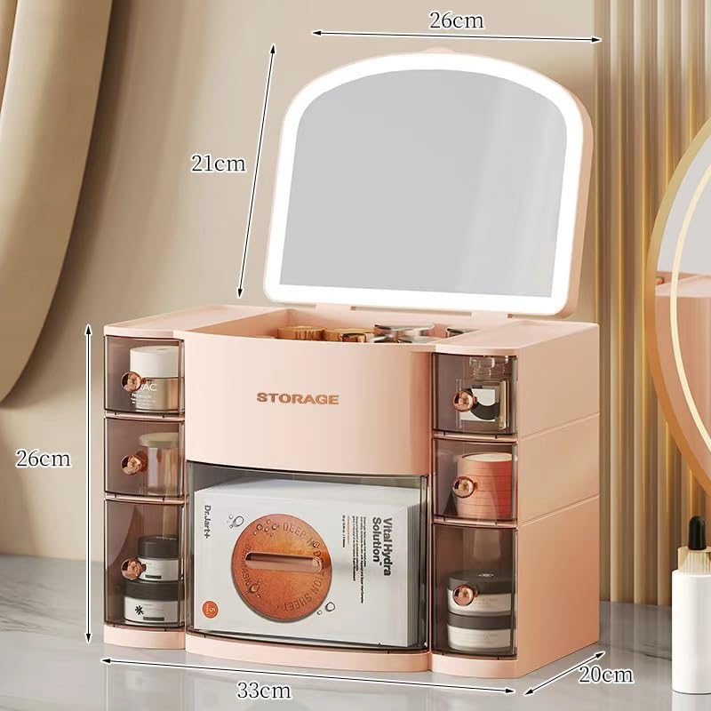 Caja de cosméticos para evitar desorden con espejo y cajón 3