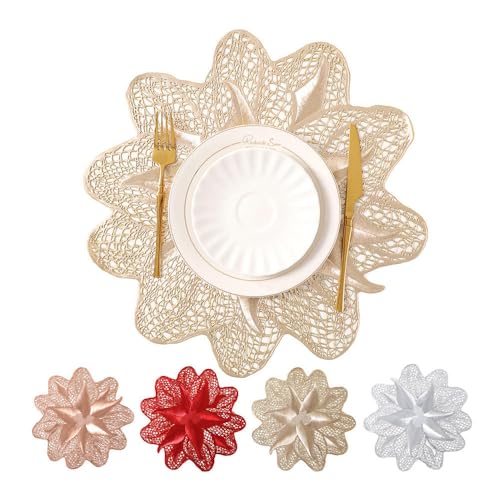 Image of 4 Pack Western-Style Flower Placemat Dining Table Decorative PVC Heat-Resistant Table Mat Plastic Table Mats for Table Decor Festive Season (Gold, Silver, Red, Rose Gold Colors)