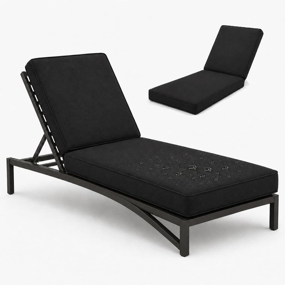 Wasserdichtes Anti-UV-Sonnenliegen-Kissen – hochdichter 50D-Schaumstoff-Garten-Liegestuhl mit abnehmbarem Bezug und Griff, schwarz, 178 x 59 x 8 cm für ultimativen Komfort und Haltbarkeit