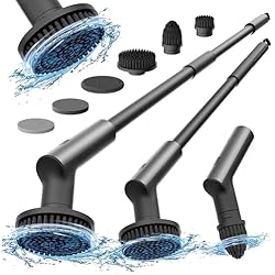 HOTO Cordless Electric Spin Scrubber, IPX7 Full Body Waterproof Bathroom Cleaning Brush, Max 22 in-lb, Shower Scrubber Brush with Long Handle, 6 Brush Heads, Power Scrubber for Bathroom, Floor, Tile