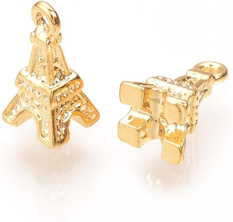DanLingJewelry 100Pcs Travel Theme Mini Eiffel Tower Charms Golden Color Brass Building Hanging Ornaments for DIY Jewelry Making - Image 2