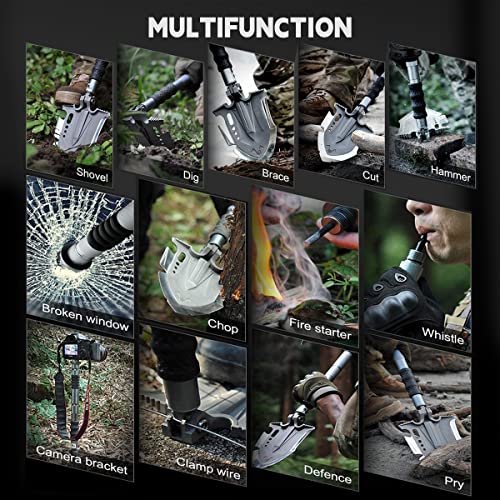 Zune Lotoo Survival Shovel Martensitic Steel Tactical Adjustable Folding Shovel Multifunction Entrenching Tool Camping Shovel With Bag 24.4-35.4 Inch Enhanced Version Survival Gear For Hiking Camping #TOP3