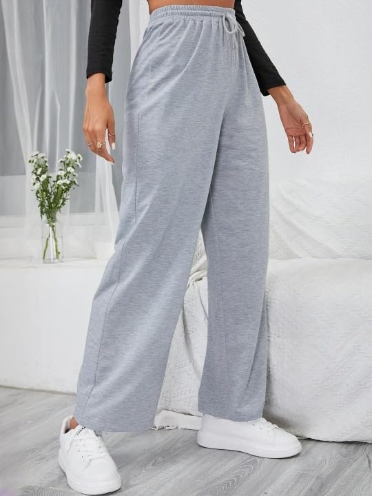 Image of Women's Casual Black Straight Fit Pants | Soft Pants with Adjustable Drawstring & Side Pockets