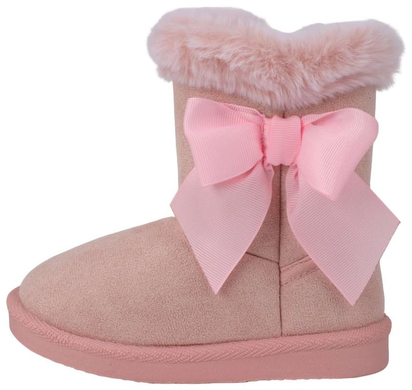 Girls’ Suede Bow Winter Boots, Faux-Fur Lined Snow Boot with Side-Zip, Lightweight Anti-Slip TPR Sole, Warm Toddler & Little Kid Shoes (US 4-13) 6