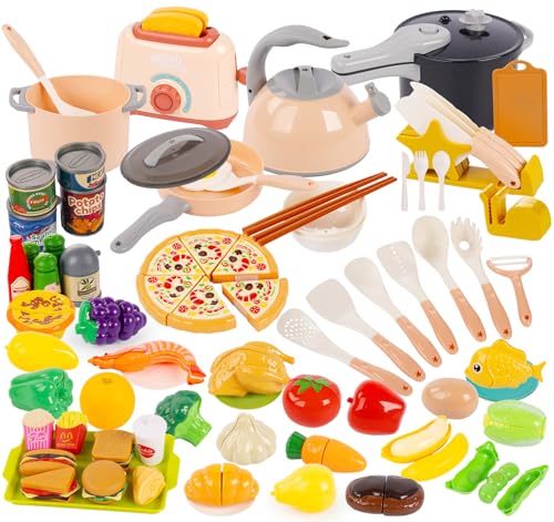 106Pcs Play Kitchen Accessories, Kids Kitchen Toy, Toddler Pretend Cooking Playset with Play Pots,Cooking Utensils,Toy Vegetables,Preschool Learning Education Toys Gift for Girls Boys