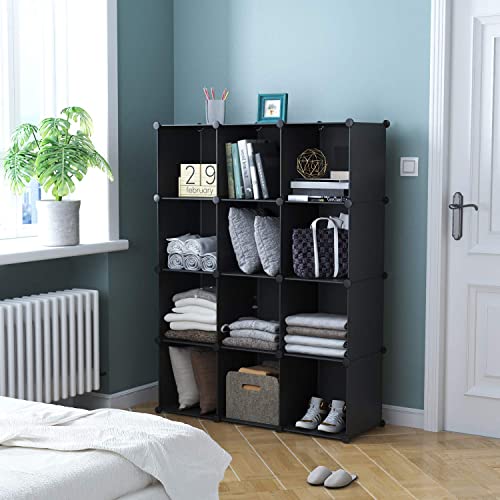 C&Ahome Cube Storage Organizer, 12-Cube Shelves Units, Closet Cabinet, Diy Plastic Modular Book Shelf, Ideal For Bedroom, Living Room, Office, 36.6" L X 12.4" W X 48.4" H Black Shs3012B #TOP3