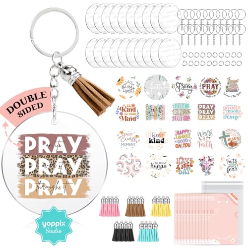 YOPPIX 140 PCS Acrylic Keychain Blank Set, Faith Double-Sided UV DTF Stickers Acrylic Keychain...