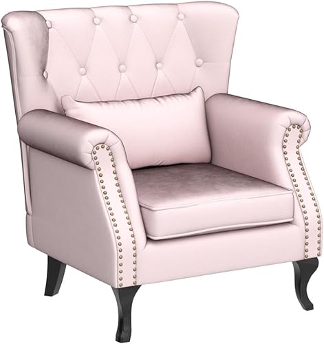 Miniatura 15 de Kmax Silla de club de terciopelo con diseño de trono copetudo de mediados de siglo, asiento acolchado, patas de madera, para el hogar, club, Tela