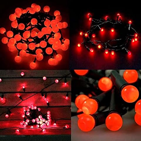 HaziQ 200 LED Battery Operated Red Berry Ball Fairy String Lights ON/Off/Flash Functions Green Wire Indoor/Outdoor Christmas Festive Xmas Wedding Parties (13.9m - 200 LED) Cover