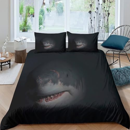 Housse de couette requin 3D lit 1 personne parure de lit microfibre avec zip