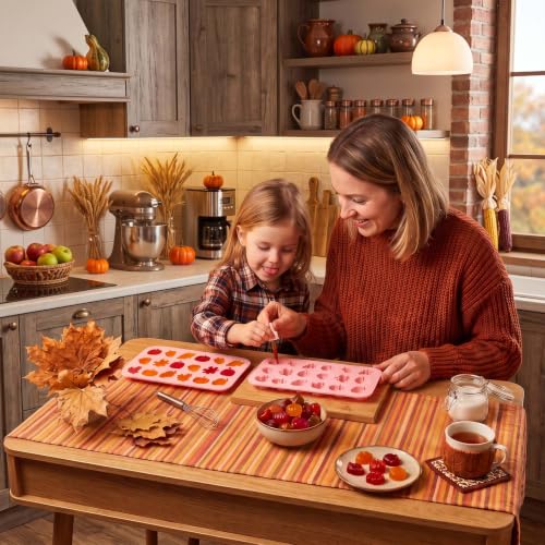 Image of 2 Pcs Thanksgiving Silicone Molds, Thanksgiving Chocolate Molds, Fall Pumpkin Maple Leaf Acorn Mold for DIY Cake, Chocolate, Candy, Jelly, Wax Melt, Ice Cubes