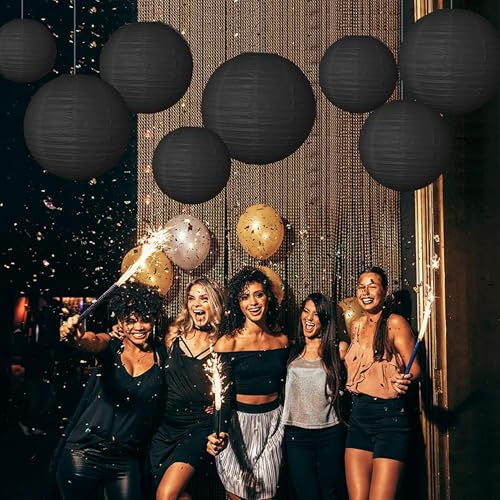 Image of Paper Lanterns Party Decorations 6 PCS Black Round Hanging Lanterns Chinese Japanese Paper Lantern Lamp for Wedding Graduation Birthday Baby Shower Anniversary Retirement Party