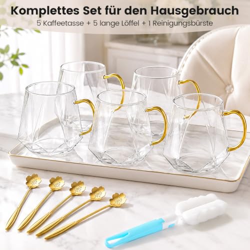 Kaffeegläser 320ml,5er Set Latte Macchiato Gläser mit Griff,Löffel – Bild 3