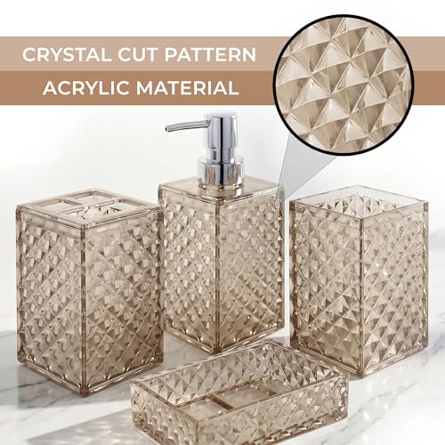 Image of Story@Home 4 Pieces Bathroom Accessories Set - Beige | Toothbrush Holder, Soap Dispenser, Mouth Wash Cup & Soap Dish for Home Kitchen & Bathroom | Bathroom Essentials for Office