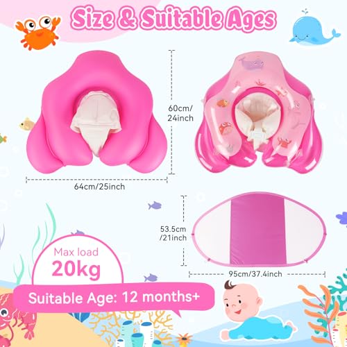 Miniatura 2 de Olycism Flotador Bebe Con Sombrilla Upf50 Materiali Adatti Ai Bambini Flotador Con Sombrilla Para Bebe Bomba De Aire Y Parches Capacidad De Carga Máxima 20 Kg Rosa