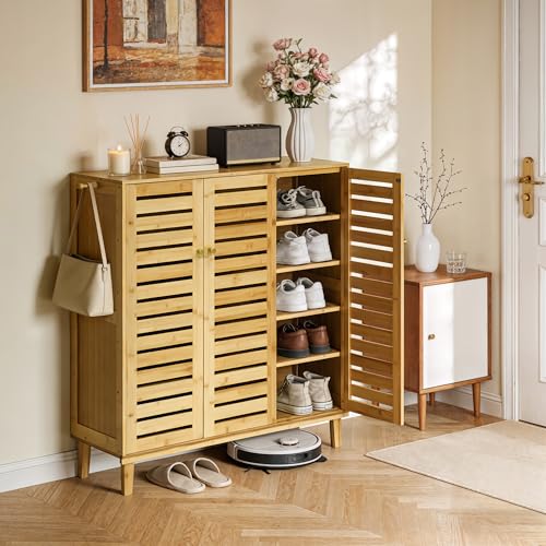 Stile autoportante e versatile - Questa scarpiera legno autoportante non richiede forature nel muro e si adatta facilmente a diversi spazi come ingressi o corridoi, contribuendo a eliminare il disordine visivo e a creare un'atmosfera accogliente.