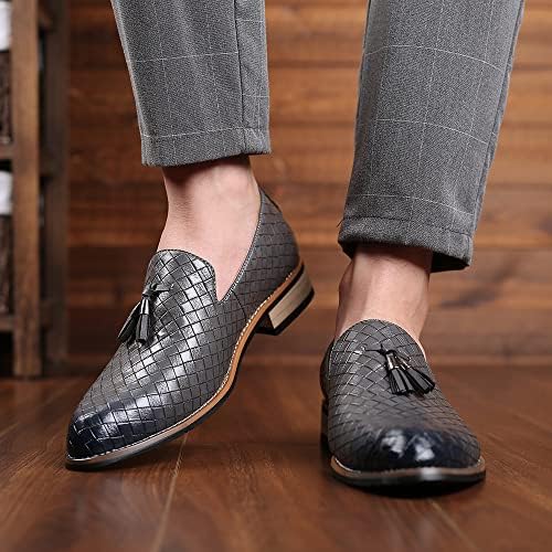 Santimon Men's Woven Tassel Smoking Loafers Classic Leather Business Foraml Dress Office Casual Slip On Vintage Brogue Shoes Dark Grey 8 US | Image 4