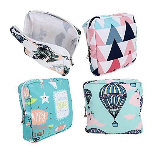 HEALLILY 4 Piezas de Servilletas Sanitarias de Algodón Portatil Bolsa de Almacenamiento de Servilletas Sanitarias Bolsas de Almohadilla Monedero de Maquillaje Bolsa para Mujer Período