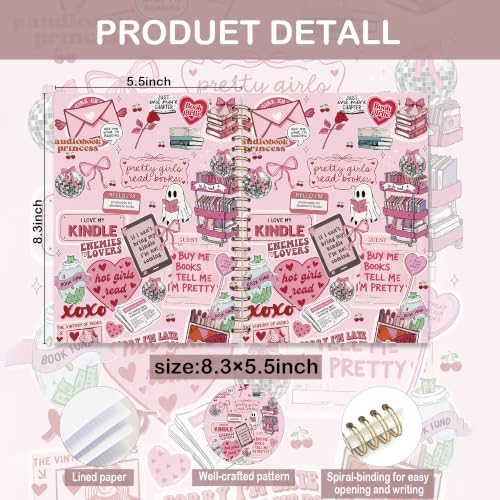 FOPENEM Coquette Pink Book Lover Notebook Journal 8.3x5.5, Bookish Gifts,Bookworm Book Reading Reader Gifts Hardcover Spiral Notebook Journal for Note Taking - Image 2