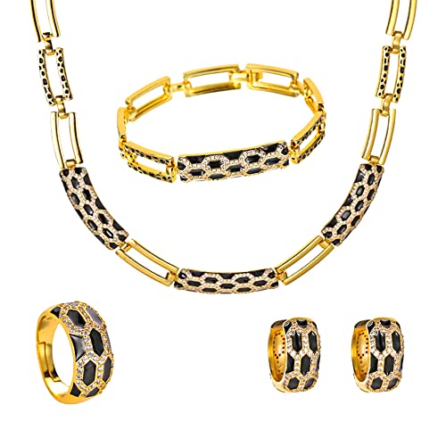 LifflyLadys Fashion Crystal Jewelry Set 18 K Gold Plated Jewelry Weddings Dubai Gold Necklace Earrings Set Necklace for Women European and American simple style