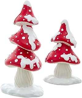 The Bridge Collection Red and White Snow-Capped Mushroom Figurines - Set of 2 - Holiday Toadstool Tree Figurines