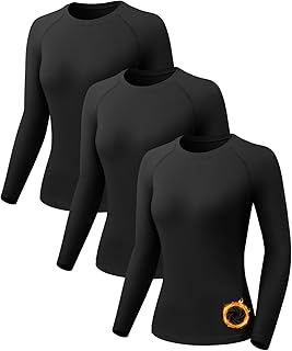 3 Pack Thermal Base Layer Women Fleece Long Sleeve Compression Shirts La...
