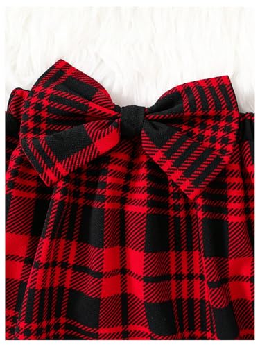 Floerns Toddler Girl's Cute Plaid Bow Front Long Sleeve A Line Dress Ruffle Trim Short Dresses4
