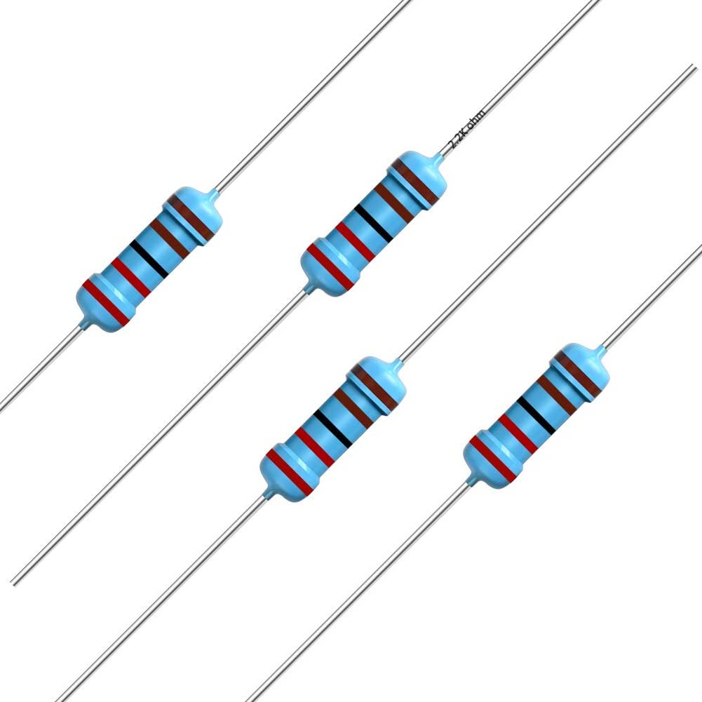 100pcs 2.2K ohm Resistor 1/4w (0.25 Watt) ±1% Tolerance Metal Film Fixed Resistors, Over 189 Multiple Values of Resistance Optional (2.2K ohm, 2.2K R, 2.2K Ω)