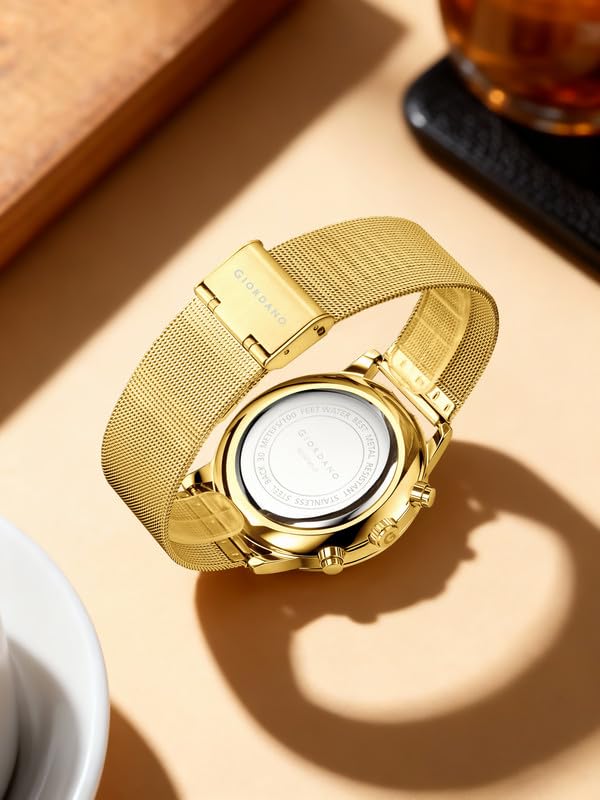 Image of Giordano Formal Chronograph Watch for Men with Round Dial, Mesh Metal Strap, and Date Display
