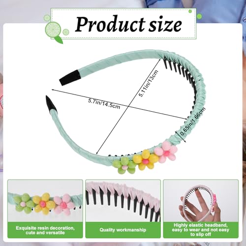 COMNICO Plastic Headbands, 3Pcs Non-slip Headbands with Teeth Colorful Heart Flower Head Bands for Kids Cute Hair Comb Head Bands - Image 2