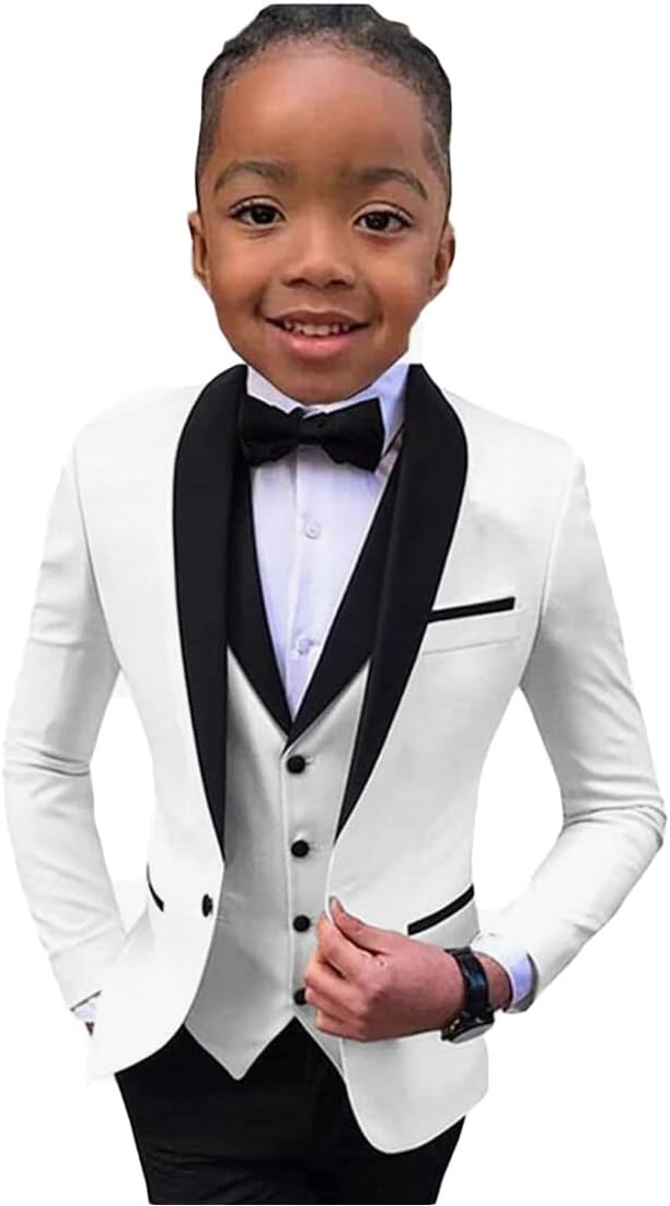 Boys Tuxedos Suit 3 PC Shawl Lapel Ring Bearer Outfit Toddler Suit Kids Tuxedos for Wedding