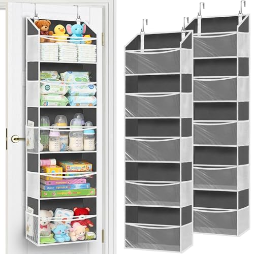 Image of Ofiray-home 2 Pack Over Door Organizer with 5 Large Pockets, 5 Transparent Front Pockets & 10 Mesh Side, 50 lbs Weight Capacity Hanging Storage for Toys, Shoes, Diapers, Pantry
