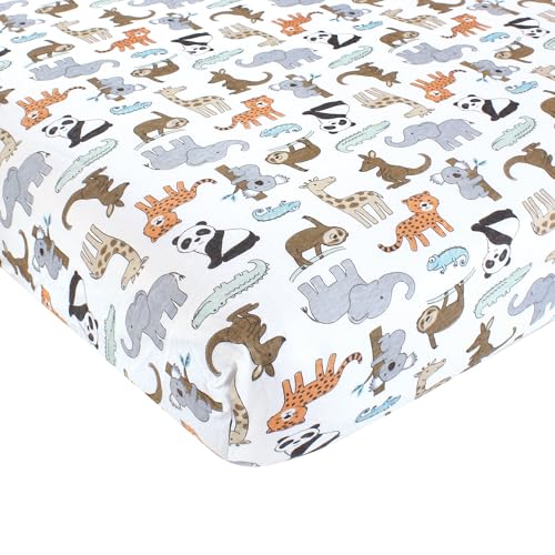 Image of Hudson Baby Unisex Baby Cotton Fitted Crib Sheet, Zoo Animals, One Size